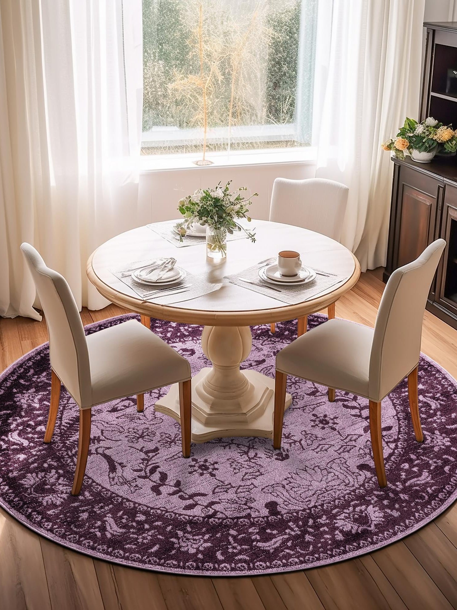 Purple 7' 10 x 7' 10 La Jolla Round Area Rug 100% Polypropylene Traditional Pattern Easy Clean Carpet for Living, Dining, Bedroom, Office for Sale at Rug Engine