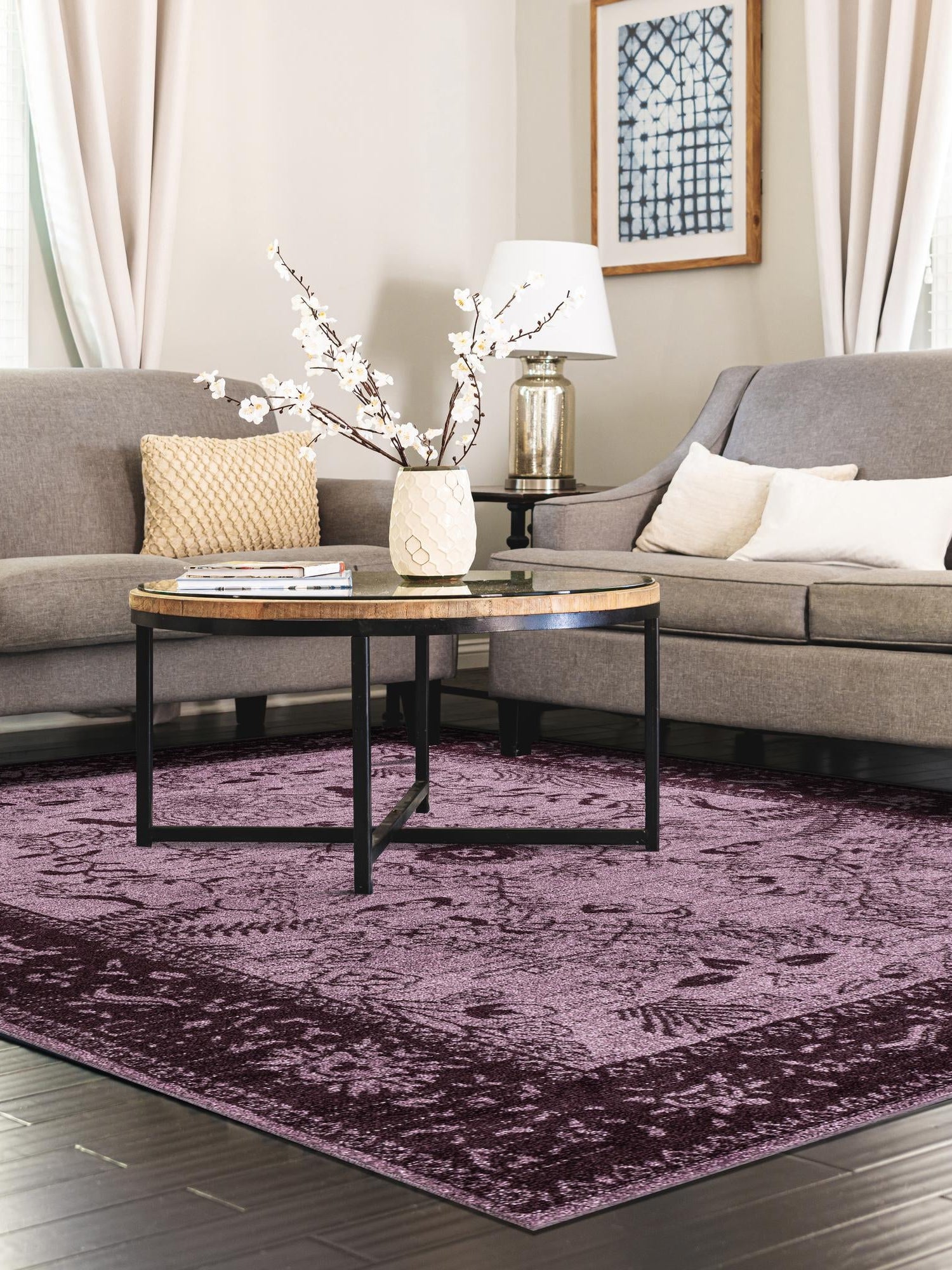 Purple 10' x 13' 1 La Jolla Rectangle Area Rug 100% Polypropylene Traditional Pattern Easy Clean Carpet for Living, Dining, Bedroom, Office for Sale at Rug Engine