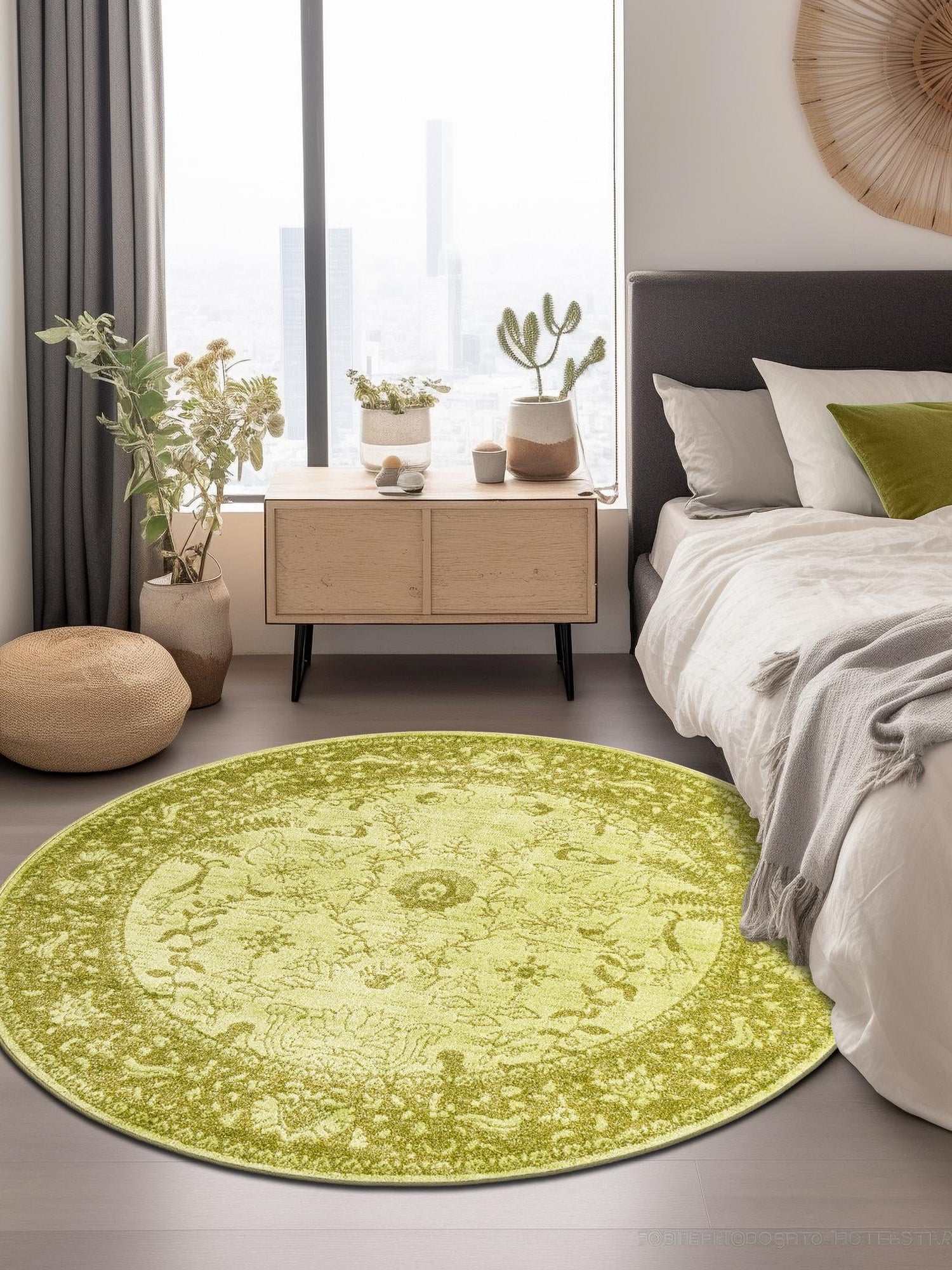 Light Green 6' 1 x 6' 1 La Jolla Round Area Rug 100% Polypropylene Traditional Pattern Easy Clean Carpet for Living, Dining, Bedroom, Office for Sale at Rug Engine