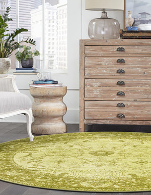 Light Green 7' 10 x 7' 10 La Jolla Round Area Rug 100% Polypropylene Traditional Pattern Easy Clean Carpet for Living, Dining, Bedroom, Office for Sale at Rug Engine