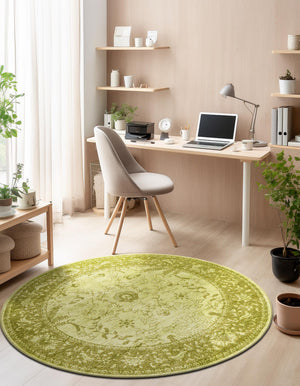 Light Green 12' 2 x 12' 2 La Jolla Round Area Rug 100% Polypropylene Traditional Pattern Easy Clean Carpet for Living, Dining, Bedroom, Office for Sale at Rug Engine