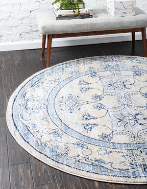 Ivory Blue 3' 1 x 3' 1 La Jolla Round Area Rug 100% Polypropylene Traditional Pattern Easy Clean Carpet for Living, Dining, Bedroom, Office for Sale at Rug Engine