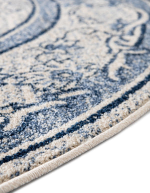 Ivory Blue 6' 1 x 6' 1 La Jolla Round Area Rug 100% Polypropylene Traditional Pattern Easy Clean Carpet for Living, Dining, Bedroom, Office for Sale at Rug Engine