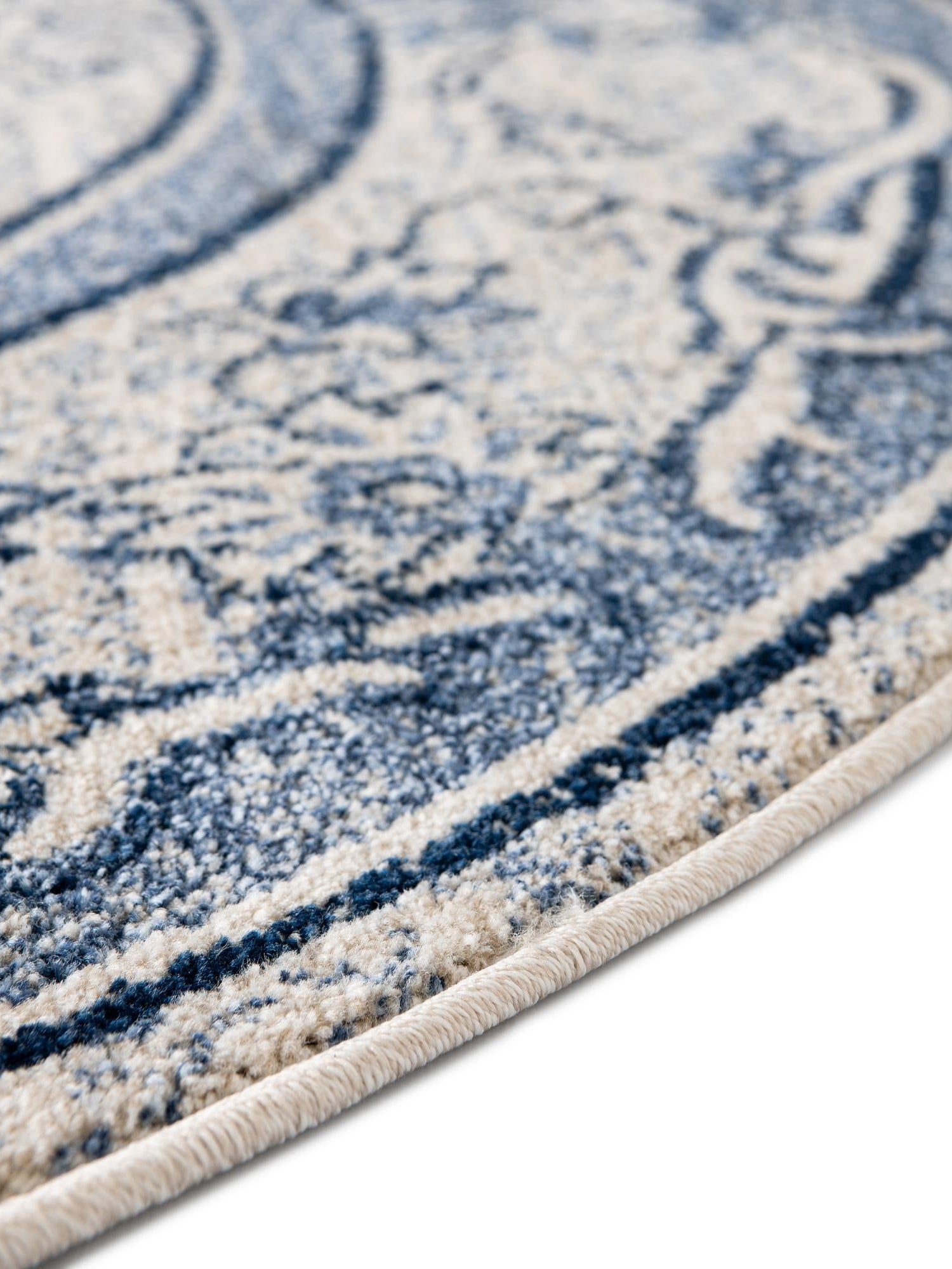 Ivory Blue 7' 10 x 7' 10 La Jolla Round Area Rug 100% Polypropylene Traditional Pattern Easy Clean Carpet for Living, Dining, Bedroom, Office for Sale at Rug Engine