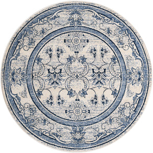 Ivory Blue 6' 1 x 6' 1 La Jolla Round Area Rug 100% Polypropylene Traditional Pattern Easy Clean Carpet for Living, Dining, Bedroom, Office for Sale at Rug Engine