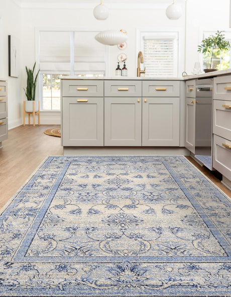 Ivory Blue 10' x 13' 1 La Jolla Rectangle Area Rug 100% Polypropylene Traditional Pattern Easy Clean Carpet for Living, Dining, Bedroom, Office for Sale at Rug Engine