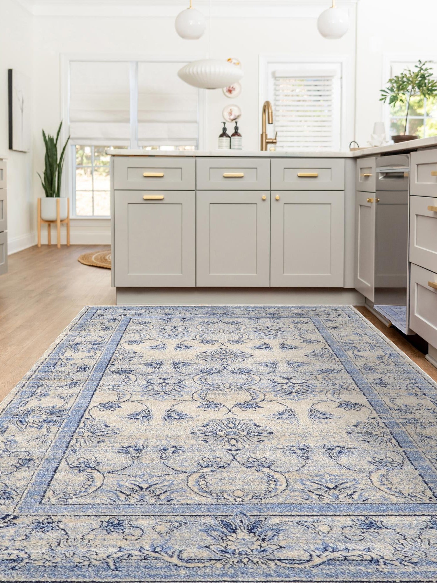 Ivory Blue 7' 10 x 11' La Jolla Rectangle Area Rug 100% Polypropylene Traditional Pattern Easy Clean Carpet for Living, Dining, Bedroom, Office for Sale at Rug Engine