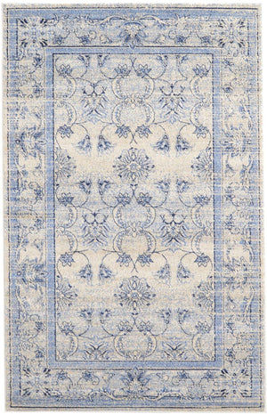 Ivory Blue 5' 3 x 8' La Jolla Rectangle Area Rug 100% Polypropylene Traditional Pattern Easy Clean Carpet for Living, Dining, Bedroom, Office for Sale at Rug Engine