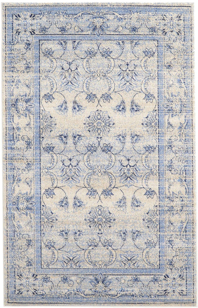 Ivory Blue 5' 3 x 8' La Jolla Rectangle Area Rug 100% Polypropylene Traditional Pattern Easy Clean Carpet for Living, Dining, Bedroom, Office for Sale at Rug Engine