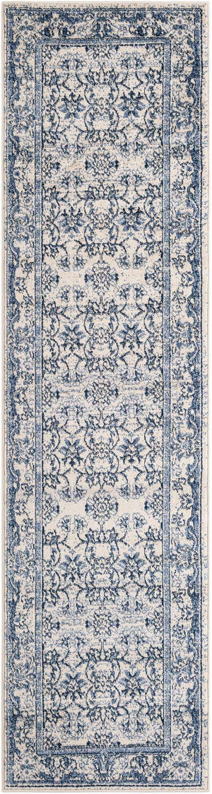 Ivory Blue 2' 7 x 10' La Jolla Runner Area Rug 100% Polypropylene Traditional Pattern Easy Clean Carpet for Living, Dining, Bedroom, Office for Sale at Rug Engine
