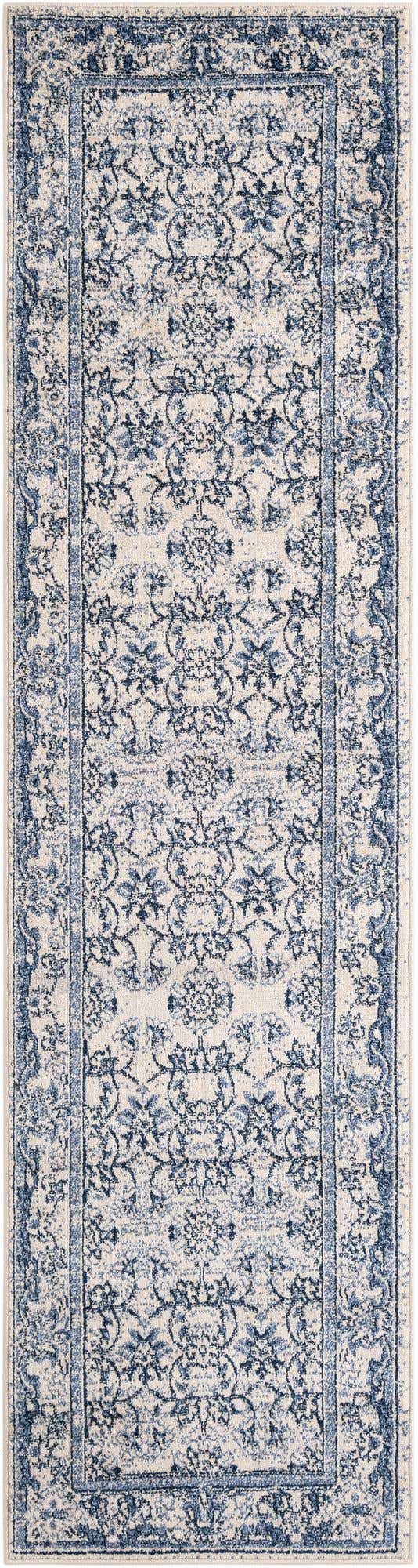 Ivory Blue 2' 7 x 10' La Jolla Runner Area Rug 100% Polypropylene Traditional Pattern Easy Clean Carpet for Living, Dining, Bedroom, Office for Sale at Rug Engine