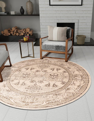 Ivory 12' 2 x 12' 4 La Jolla Round Area Rug 100% Polypropylene Traditional Pattern Easy Clean Carpet for Living, Dining, Bedroom, Office for Sale at Rug Engine