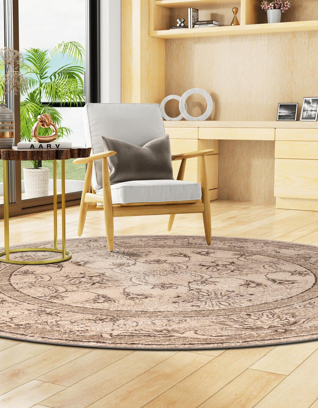 Ivory 12' 2 x 12' 4 La Jolla Round Area Rug 100% Polypropylene Traditional Pattern Easy Clean Carpet for Living, Dining, Bedroom, Office for Sale at Rug Engine