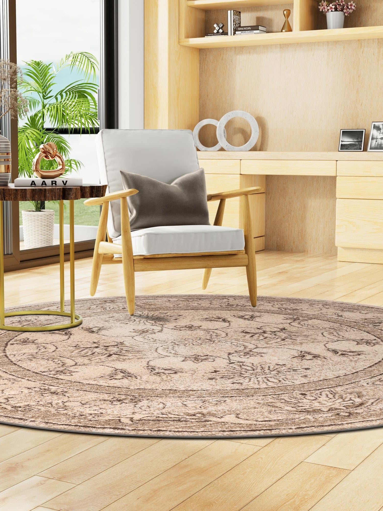 Ivory 6' 1 x 6' 1 La Jolla Round Area Rug 100% Polypropylene Traditional Pattern Easy Clean Carpet for Living, Dining, Bedroom, Office for Sale at Rug Engine