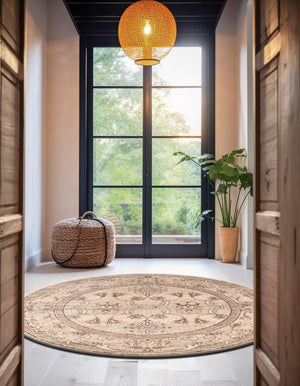 Ivory 12' 2 x 12' 4 La Jolla Round Area Rug 100% Polypropylene Traditional Pattern Easy Clean Carpet for Living, Dining, Bedroom, Office for Sale at Rug Engine