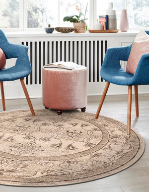 Ivory 12' 2 x 12' 4 La Jolla Round Area Rug 100% Polypropylene Traditional Pattern Easy Clean Carpet for Living, Dining, Bedroom, Office for Sale at Rug Engine