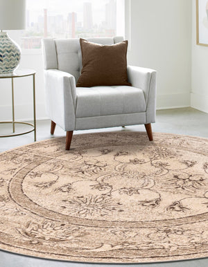 Ivory 12' 2 x 12' 4 La Jolla Round Area Rug 100% Polypropylene Traditional Pattern Easy Clean Carpet for Living, Dining, Bedroom, Office for Sale at Rug Engine
