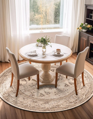 Ivory 12' 2 x 12' 4 La Jolla Round Area Rug 100% Polypropylene Traditional Pattern Easy Clean Carpet for Living, Dining, Bedroom, Office for Sale at Rug Engine