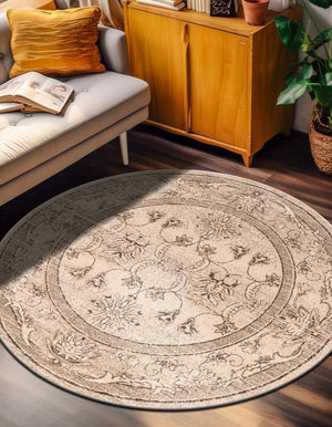 Ivory 12' 2 x 12' 4 La Jolla Round Area Rug 100% Polypropylene Traditional Pattern Easy Clean Carpet for Living, Dining, Bedroom, Office for Sale at Rug Engine