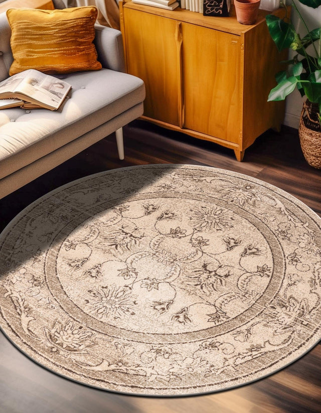 Ivory 6' 1 x 6' 1 La Jolla Round Area Rug 100% Polypropylene Traditional Pattern Easy Clean Carpet for Living, Dining, Bedroom, Office for Sale at Rug Engine