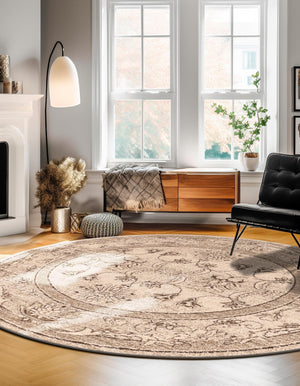Ivory 12' 2 x 12' 4 La Jolla Round Area Rug 100% Polypropylene Traditional Pattern Easy Clean Carpet for Living, Dining, Bedroom, Office for Sale at Rug Engine