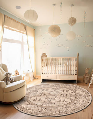 Ivory 12' 2 x 12' 4 La Jolla Round Area Rug 100% Polypropylene Traditional Pattern Easy Clean Carpet for Living, Dining, Bedroom, Office for Sale at Rug Engine