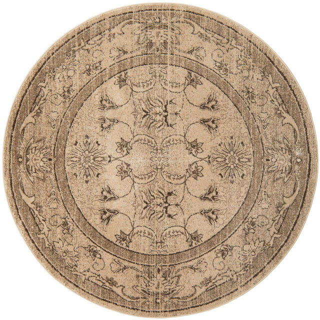 Ivory 6' 1 x 6' 1 La Jolla Round Area Rug 100% Polypropylene Traditional Pattern Easy Clean Carpet for Living, Dining, Bedroom, Office for Sale at Rug Engine