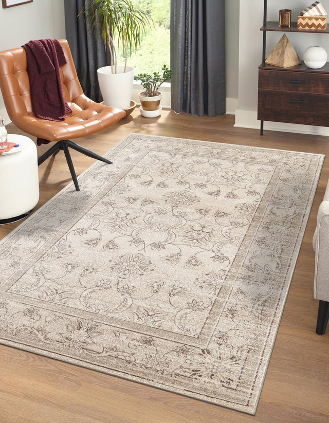Ivory 7' 10 x 11' La Jolla Rectangle Area Rug 100% Polypropylene Traditional Pattern Easy Clean Carpet for Living, Dining, Bedroom, Office for Sale at Rug Engine