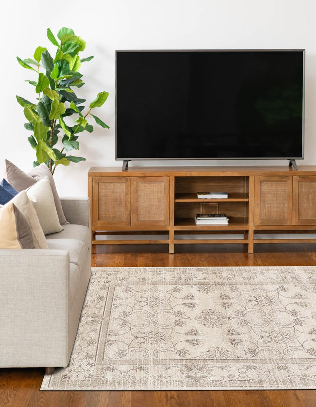 Ivory 7' 10 x 11' La Jolla Rectangle Area Rug 100% Polypropylene Traditional Pattern Easy Clean Carpet for Living, Dining, Bedroom, Office for Sale at Rug Engine