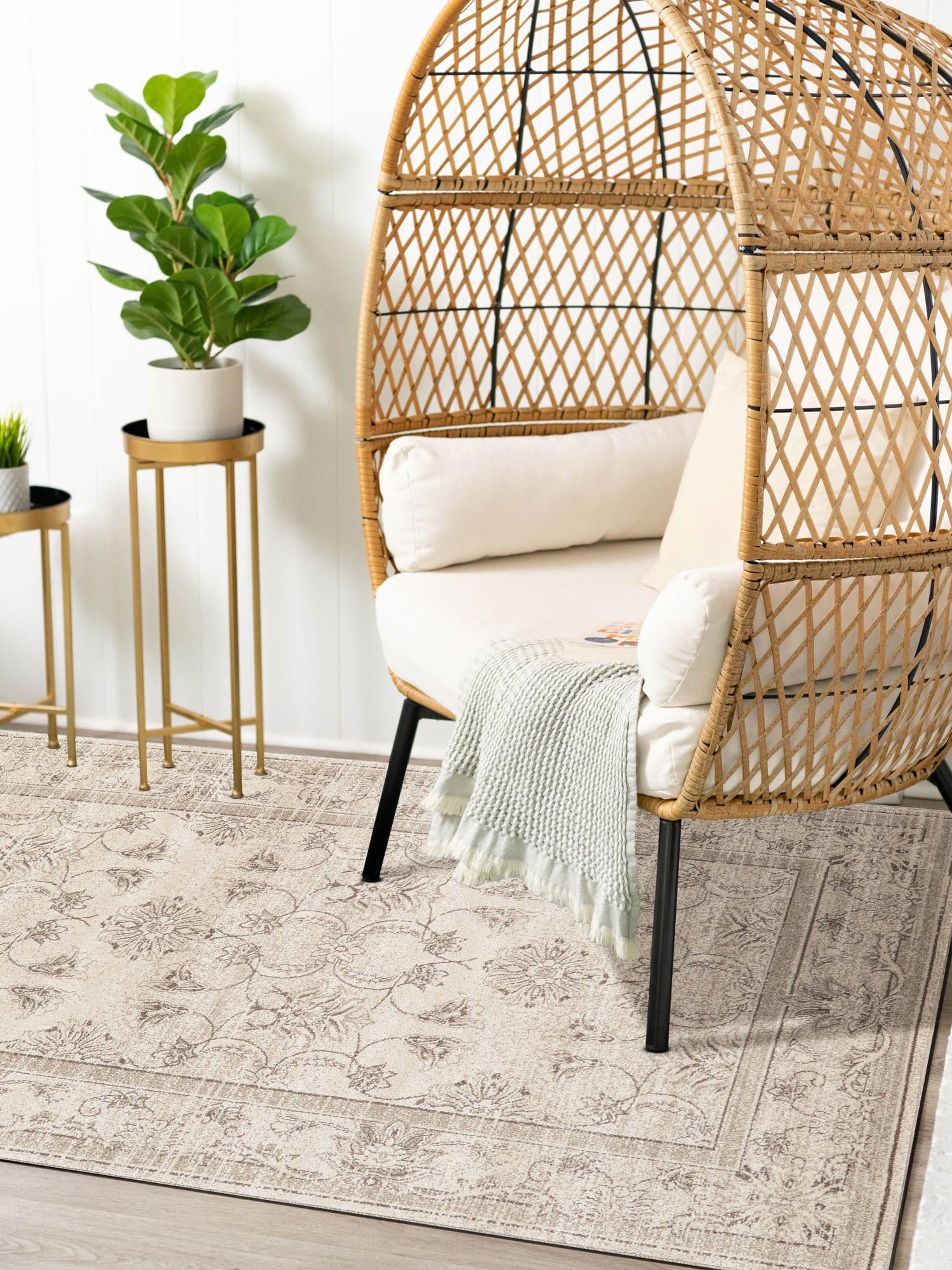 Ivory 7' 10 x 11' La Jolla Rectangle Area Rug 100% Polypropylene Traditional Pattern Easy Clean Carpet for Living, Dining, Bedroom, Office for Sale at Rug Engine