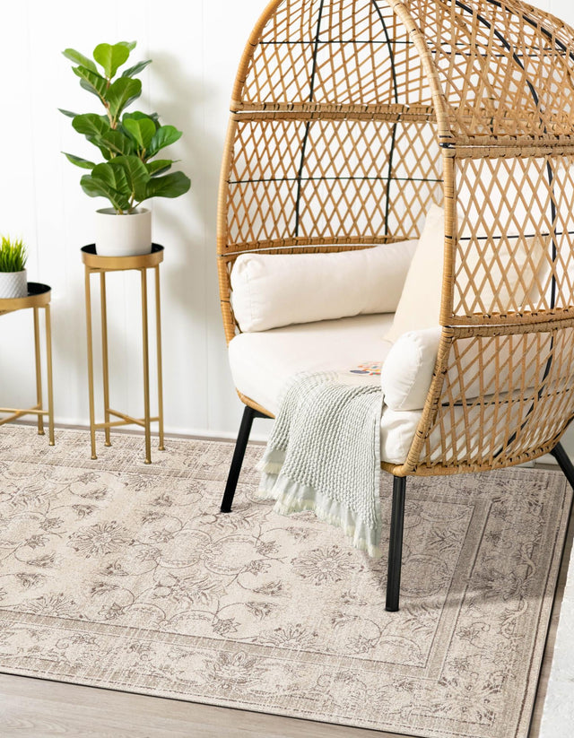 Ivory 7' 10 x 11' La Jolla Rectangle Area Rug 100% Polypropylene Traditional Pattern Easy Clean Carpet for Living, Dining, Bedroom, Office for Sale at Rug Engine
