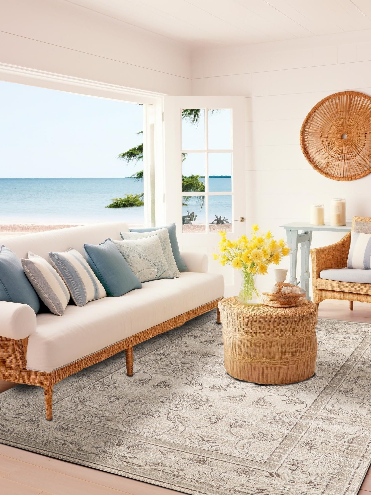 Ivory 7' 10 x 11' La Jolla Rectangle Area Rug 100% Polypropylene Traditional Pattern Easy Clean Carpet for Living, Dining, Bedroom, Office for Sale at Rug Engine