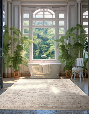 Ivory 6' 1 x 9' La Jolla Rectangle Area Rug 100% Polypropylene Traditional Pattern Easy Clean Carpet for Living, Dining, Bedroom, Office for Sale at Rug Engine