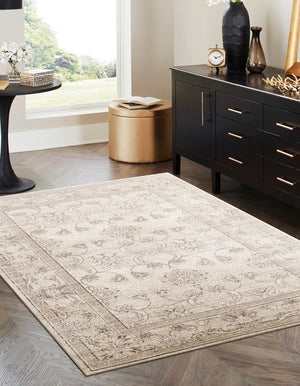 Ivory 6' 1 x 9' La Jolla Rectangle Area Rug 100% Polypropylene Traditional Pattern Easy Clean Carpet for Living, Dining, Bedroom, Office for Sale at Rug Engine