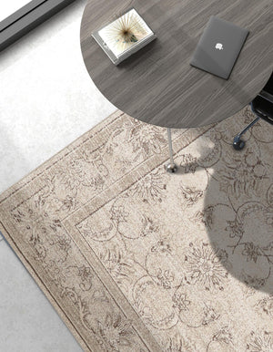 Ivory 5' 3 x 8' La Jolla Rectangle Area Rug 100% Polypropylene Traditional Pattern Easy Clean Carpet for Living, Dining, Bedroom, Office for Sale at Rug Engine