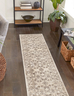 Ivory 2' 7 x 10' La Jolla Runner Area Rug 100% Polypropylene Traditional Pattern Easy Clean Carpet for Living, Dining, Bedroom, Office for Sale at Rug Engine