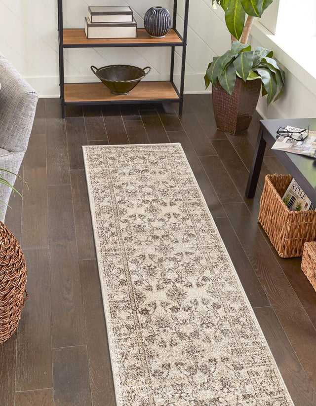 Ivory 2' 7 x 10' La Jolla Runner Area Rug 100% Polypropylene Traditional Pattern Easy Clean Carpet for Living, Dining, Bedroom, Office for Sale at Rug Engine