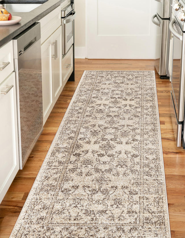 Ivory 2' 7 x 10' La Jolla Runner Area Rug 100% Polypropylene Traditional Pattern Easy Clean Carpet for Living, Dining, Bedroom, Office for Sale at Rug Engine