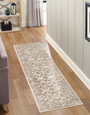 Ivory 2' 7 x 10' La Jolla Runner Area Rug 100% Polypropylene Traditional Pattern Easy Clean Carpet for Living, Dining, Bedroom, Office for Sale at Rug Engine
