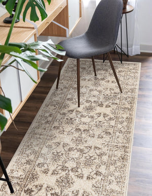 Ivory 2' 7 x 10' La Jolla Runner Area Rug 100% Polypropylene Traditional Pattern Easy Clean Carpet for Living, Dining, Bedroom, Office for Sale at Rug Engine