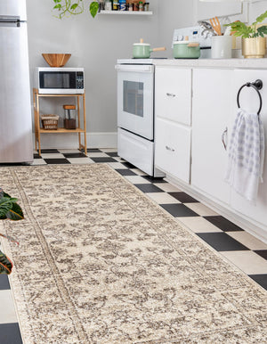Ivory 2' 7 x 10' La Jolla Runner Area Rug 100% Polypropylene Traditional Pattern Easy Clean Carpet for Living, Dining, Bedroom, Office for Sale at Rug Engine