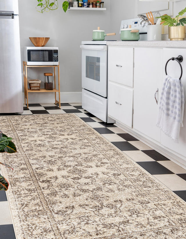 Ivory 2' 7 x 10' La Jolla Runner Area Rug 100% Polypropylene Traditional Pattern Easy Clean Carpet for Living, Dining, Bedroom, Office for Sale at Rug Engine