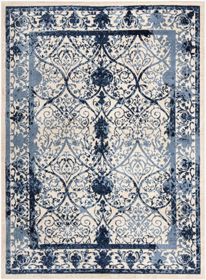Ivory and Blue 9' x 12' La Jolla Rectangle Area Rug 100% Polypropylene Traditional Pattern Easy Clean Carpet for Living, Dining, Bedroom, Office for Sale at Rug Engine