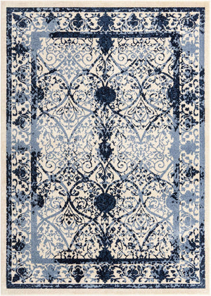 Ivory and Blue 7' 1 x 10' La Jolla Rectangle Area Rug 100% Polypropylene Traditional Pattern Easy Clean Carpet for Living, Dining, Bedroom, Office for Sale at Rug Engine