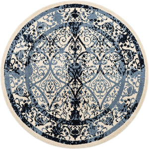 Ivory and Blue 6' 1 x 6' 1 La Jolla Round Area Rug 100% Polypropylene Traditional Pattern Easy Clean Carpet for Living, Dining, Bedroom, Office for Sale at Rug Engine