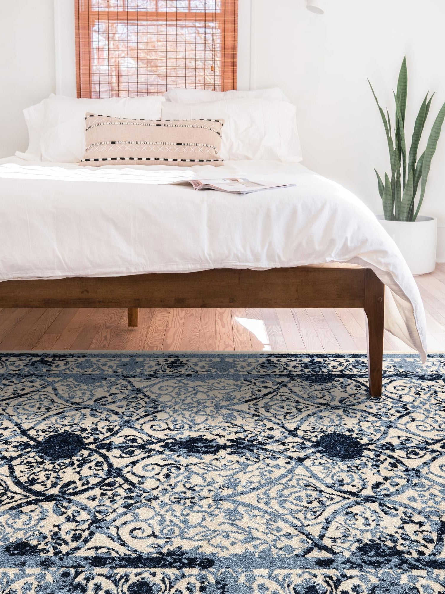 Ivory and Blue 10' 6 x 16' 5 La Jolla Rectangle Area Rug 100% Polypropylene Traditional Pattern Easy Clean Carpet for Living, Dining, Bedroom, Office for Sale at Rug Engine