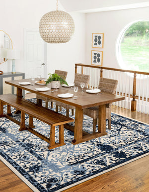 Ivory and Blue 10' 6 x 16' 5 La Jolla Rectangle Area Rug 100% Polypropylene Traditional Pattern Easy Clean Carpet for Living, Dining, Bedroom, Office for Sale at Rug Engine