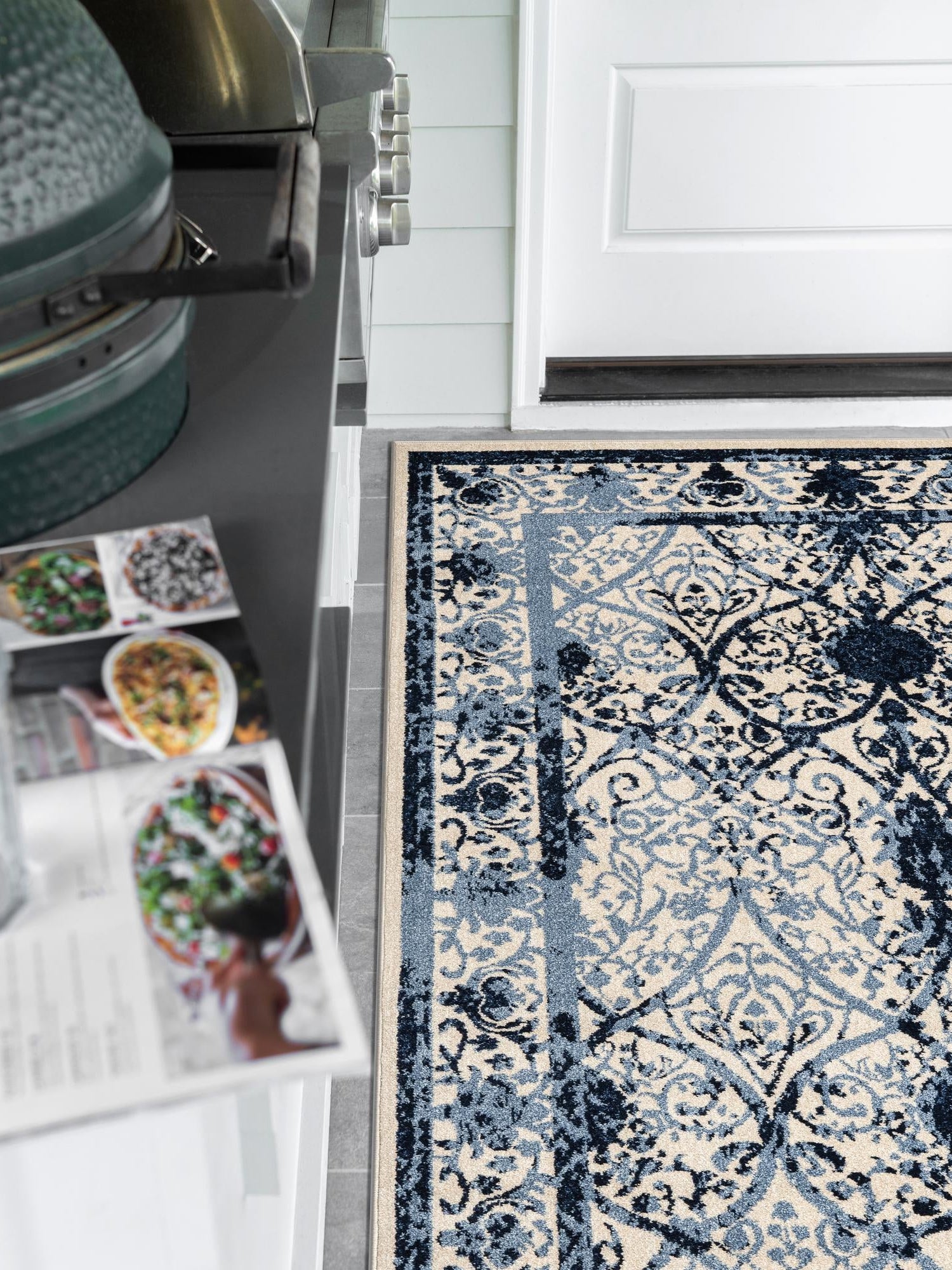 Ivory and Blue 10' 6 x 16' 5 La Jolla Rectangle Area Rug 100% Polypropylene Traditional Pattern Easy Clean Carpet for Living, Dining, Bedroom, Office for Sale at Rug Engine