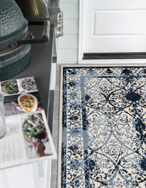 Ivory and Blue 10' 6 x 16' 5 La Jolla Rectangle Area Rug 100% Polypropylene Traditional Pattern Easy Clean Carpet for Living, Dining, Bedroom, Office for Sale at Rug Engine