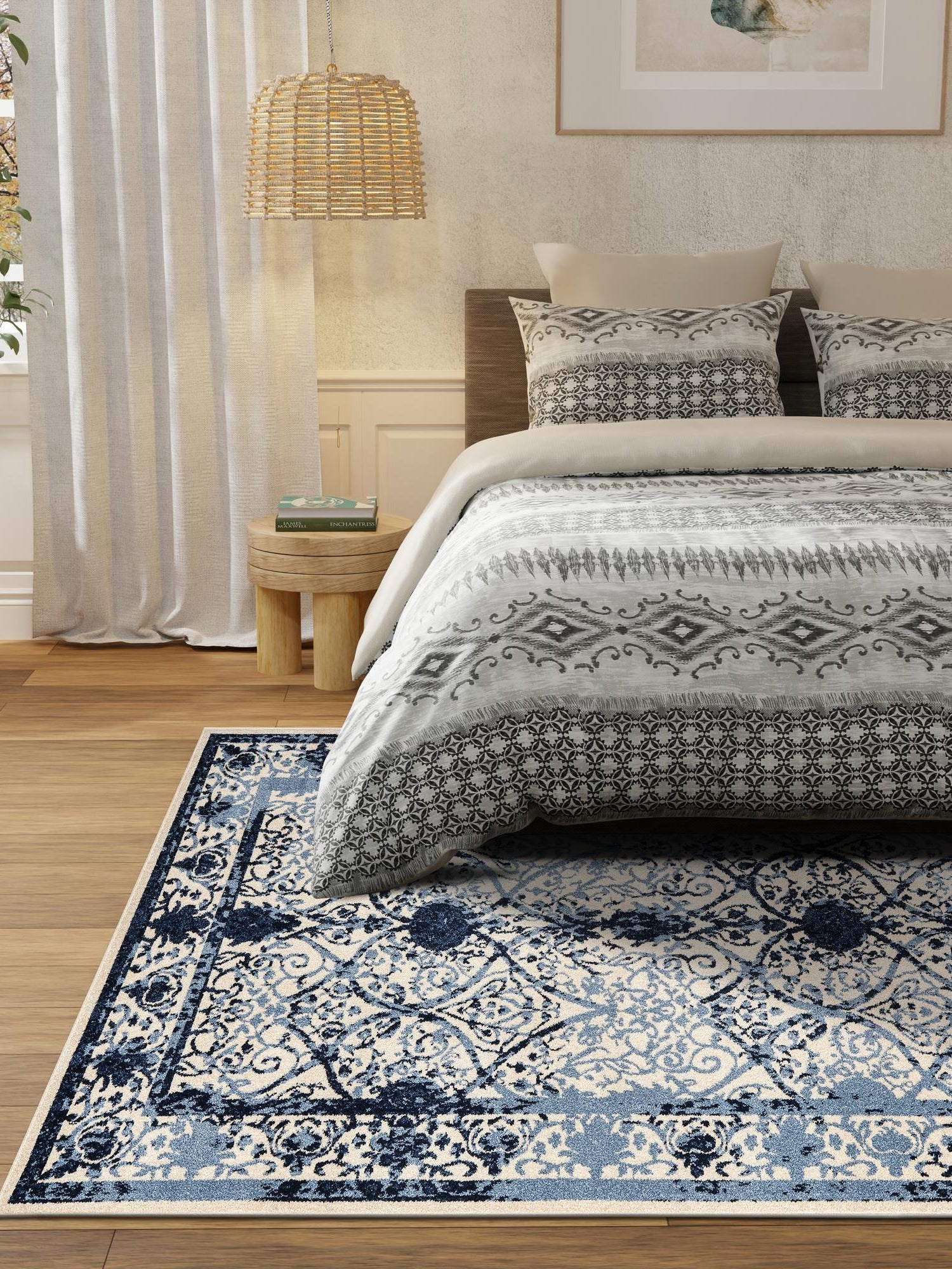 Ivory and Blue 10' x 14' 1 La Jolla Rectangle Area Rug 100% Polypropylene Traditional Pattern Easy Clean Carpet for Living, Dining, Bedroom, Office for Sale at Rug Engine
